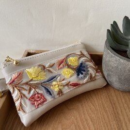 両面インド刺繍ポーチ　10cm  フェイクレザー　カラビナ(11)