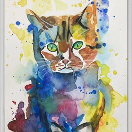 ゆ*じ様 F0号◆猫◆新品【パステル＋水彩＋色鉛筆＋アクリル】◆防水丁寧梱包◆猫 F0号◇猫◇新品【パステル＋水彩＋色鉛筆＋アクリル】◇防水丁寧