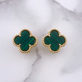 幸せのクローバーピアス 15mm（マラカイト）【高品質！送料無料！当日発送！】