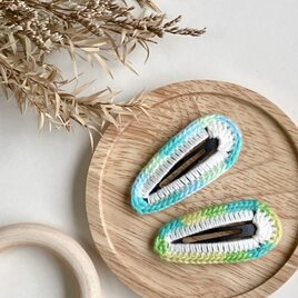 かぎ針編みのヘアピン　グラデーションカラー2コセット　ミントガーデンandキウイファーム