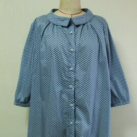 【ラスト１】リバティタナローン　ウッドストック(Woodstock)小さいショールカラーのブラウス 着丈66cm M~LLサイズ