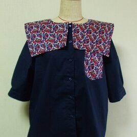 【ラスト１】リバティタナローン  クララ(Clara) スクエアーカラーパフスリーブ５分丈袖ブラウス Ｍ～LLサイズ