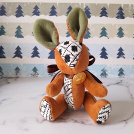 現品限り】こぎん刺しのテディベアS 総刺しこぎんクマ津軽塗・青