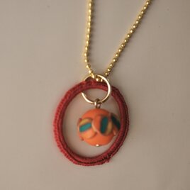 ボールチェーンネックレスまる　01　pink×orange