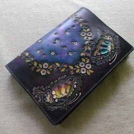 文庫サイズブックカバー 刻印、拭き染め 牛革