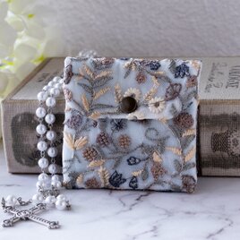 ロザリオケース【インド刺繍リボン/スカイブルー】ジュエリーポーチ
