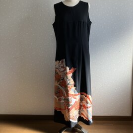 No.146ロングワンピースM〜L11号黒留袖ドレス着物リメイク袖口