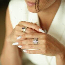 ハンドメイドのシルバーリング Moyou (模様) Sayagata (紗綾形