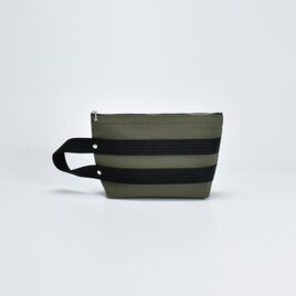 【受注製作】 持ち手付き帆布ポーチ（カーキ）