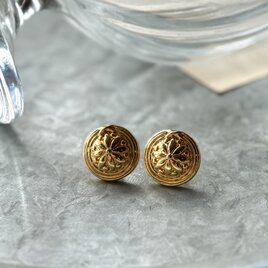 PA419-【 AVON 】エイボン・ヴィンテージピアス 1980〜90s Gold Tone Button Embossing