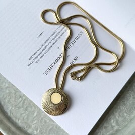 N292-ヴィンテージネックレス U.S.A. Geometric Disc Gold Tone Snake Chain