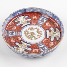 大聖寺伊万里 金襴手唐華文四寸皿 明治時代 E1393B 個体B