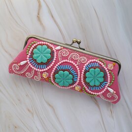 【美品】総ビーズ刺繍 がま口金具 フリンジ ハンドバッグ ビーズ刺繍がまぐち財布(#111 黒帯柄) | 柏ビーズ