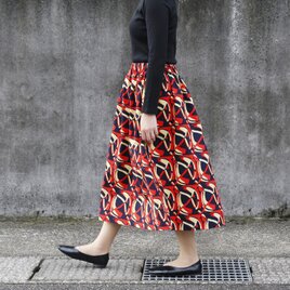 【受注制作】アフリカ布のギャザースカート（ 幾何学模様 ）アフリカンプリント アフリカンファブリック