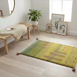 ラグ 新規入荷】ペルシャ ギャッベ 玄関マット 74x50cm 若草色