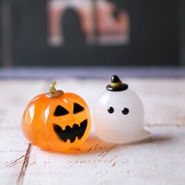 ガラスのハロウィン　ミニチュアジャックオランタン＆ゴースト