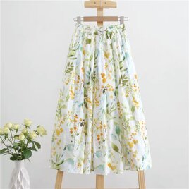 緑色 裏地付き ギャザースカート ロングスカート ゴム仕様