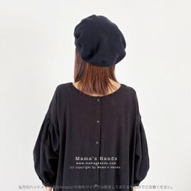 超美品　黒　ウール100% ベレー帽 ビジュー付き 国産ニット】アワユキウール ベレー【ウール100％】