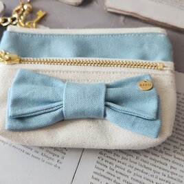 リボンが可愛い小さなダブルファスナーポーチ