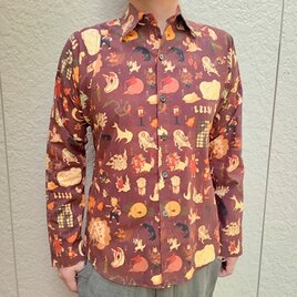 長袖デザイナーズファブリックシャツ（狐妖怪）