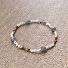 ビーズブレスレット No.132 ブルーサファイア トルマリン パール ビーズブレスレット No.132 ブルーサファイア トルマリン 天然石