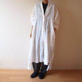 LINEN　ガウン　スタンドカラー　シャツワンピース　*ホワイト*　フリーサイズ