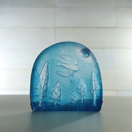 #水晶製 騎立ち馬オブジェ ケース付 J-STAGE ハイタイプ【LED付き/UVカット/背面ミラー/ブラック