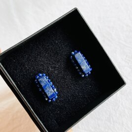 【天然石 ラピスラズリ×粒々ラピスラズリ】ピアス