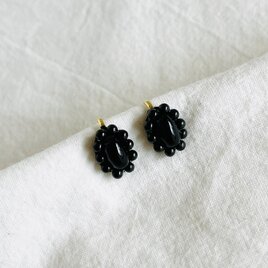 【天然石  ブラックオニキス×ブラックスピネル】イヤリング