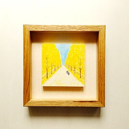 原画「花曇り」※木製額縁入り (18×18㎝フレーム） 水彩・絵画
