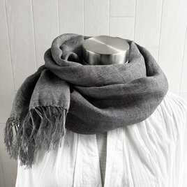 ベルギーリネン　フリンジ　ストール　ショール　ブラック　リネン　黒　大判 ベルギーリネン ＊ フリンジストール 220㎝×75㎝【black