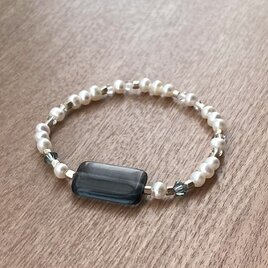 ビーズブレスレット No.103 ミッドナイトブルー ユーカリプタス パール ビーズブレスレット No.103 ヴィンテージビーズ ミッドナイト