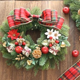 グリーン×レッド王道クリスマスリース30cm アーティフィシャルフラワー