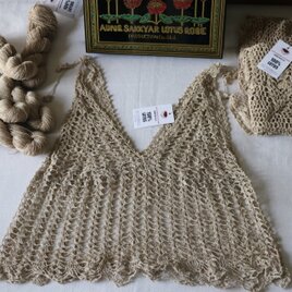 100% 蓮糸の手編みレースキャミ