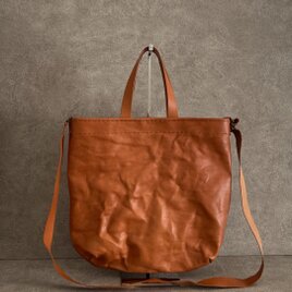 <春の装いに> 2way トート＆ショルダーバッグ　キャメル　イタリアンレザー　＜F＞