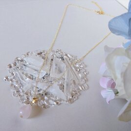 ♡ハンドメイド♡ビジューピアスイヤリング10月ローズクォーツ ローズクォーツ鉱物原石 ピアス/イヤリング 【石おまかせ/金具