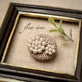 perle ancienne  シルキーパールとクロッシェのブローチ  powder brown