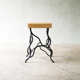 国産ひのき アイアン スツール 45cm 「Corrior」｜天然木 アイアン家具 ・ サイドテーブル ・ スツール