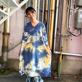 タイダイ染め ヘンリーネックTシャツ Lサイズ 曼荼羅 ブラック