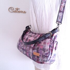 持ち手別売り　リバティ　ラミネート　アーカイブギンガム　グレー　横長ショルダー 持ち手別売り リバティ ラミネート アーカイブギンガム グレー