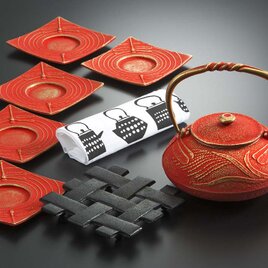 【お取り寄せ】南部鉄器 ティーポット 急須 ギフトセット 蜻蛉 金/赤 日本製