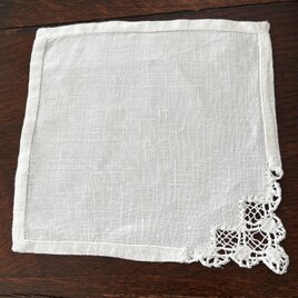 アンティークイタリア購入 ボビンレース編み リーフ＆フラワー ホール技法ドイリー アンティークイタリア購入 ボビンレース編み リーフ＆フラワー