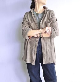 ガーゼオーバーシルエットシャツ（サンドカーキ）