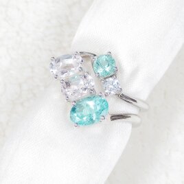 アパタイトとモルガナイト、SV925の重ね付けリング（指輪のサイズ：9.5～11号くらいの方に対応、ロジウムメッキ）