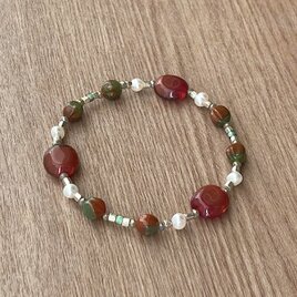 ビーズブレスレット No.103 ミッドナイトブルー ユーカリプタス パール ビーズブレスレット No.103 ヴィンテージビーズ ミッドナイト