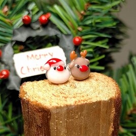 クリスマス ピアス（サンタ 文鳥ピアス／トナカイピアス）イヤリング／ノンホールピアスへ変更可【受注製作】