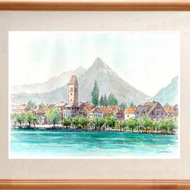 荒崎海岸を望む水彩画 額装済み 荒崎海岸を望む水彩画 額装済み