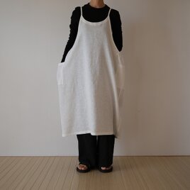 受注製作 リネン　サイドギャザーエプロンワンピース　オフホワイト