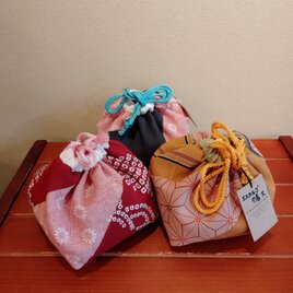 着物　パッチワーク巾着（エスカルゴ大）