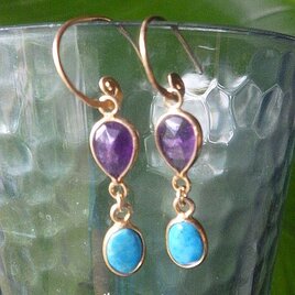4kgf* Swirl Earrings アメジストとターコイズの渦巻きピアス☆槌目